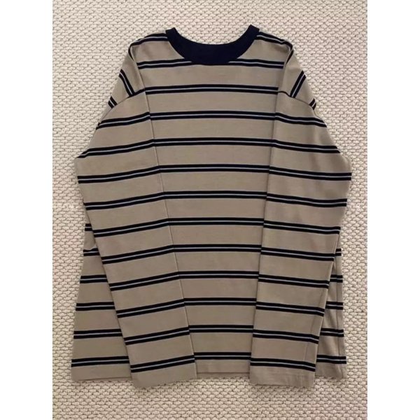 Camiseta De Manga Larga A Rayas De Longitud Media Para Mujer En OtoñO E Invierno, Nueva, Ajustada Y Holgada, Camiseta BáSica Con Pantalones De TiburóN S Gray-image
