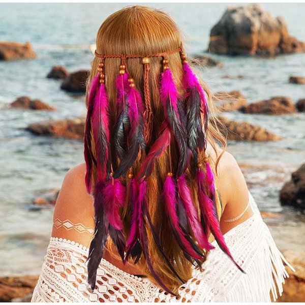 Diadema Boho De Plumas Diadema Hippie Tocado De Plumas Gitano Tocado Para Disfraz Indio Accesorio Para El Cabello Para Mujeres Black-image