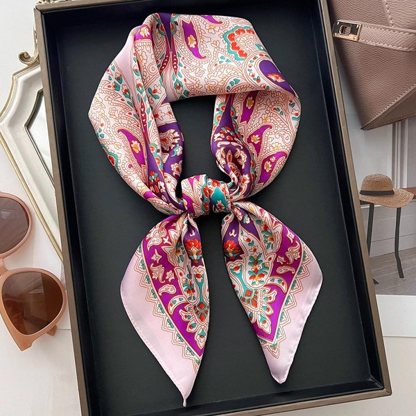70*70Cm Kwadratowy Szalik Retro Z Nadrukiem Kwiatowym Paisley Jedwabny Foulard Bandana Kobiety HidżAb Ozdoba ZawiłKa Krawat Na Szyję Dla Kobiet Chusta Na GłOwę 70X70Cm White-image