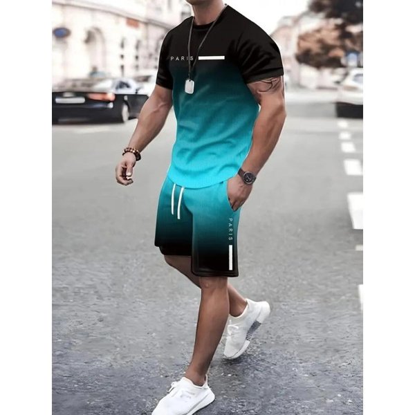 Prosty Marmur 3D Nadruk Letni Casualowy MęSki Top Z OkrąGłYm Dekoltem I Szorty Miejska Moda Uliczna MęSki Garnitur Codzienny Casualowy Komfort 5XL-image