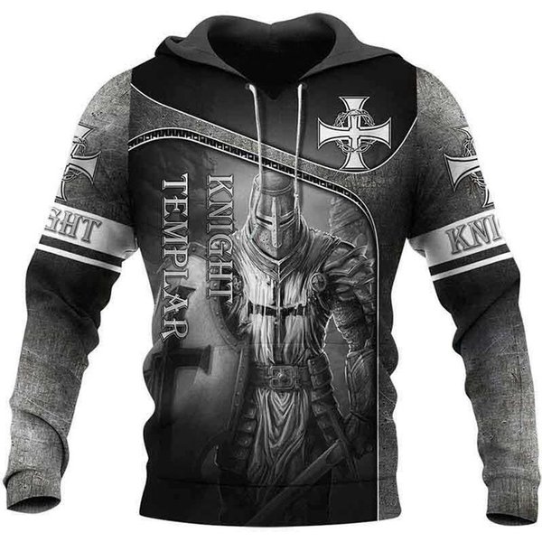 Sudadera Con Capucha De Los Caballeros Templarios Para Hombre, Sudadera De Gran TamañO Con Estampado 3D, Chaqueta Holgada De Moda, Jersey Informal, Ropa Informal Con Capucha, Tops L-image