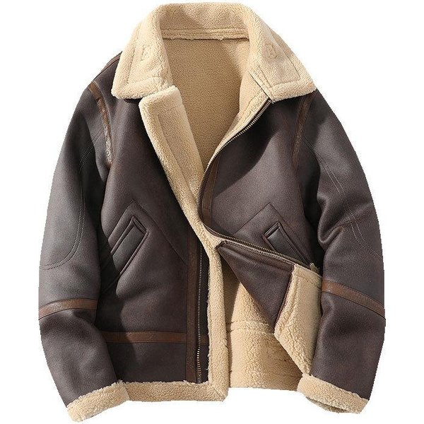 Chaqueta De Solapa Para Hombre De OtoñO E Invierno Casual Talla Grande De Piel Una Chaqueta Acolchada Y Engrosada Xxxxl MarróN Oscuro-image