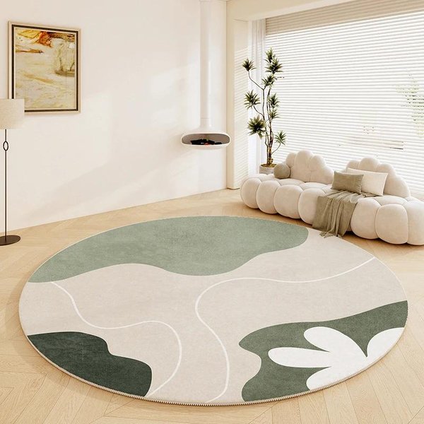 OkrąGłY Dywan – MięKki Grubo Tkany AntypośLizgowy Abstrakcyjny Dywan Do Sypialni Jasny Luksusowy Salon Diameter 100Cm(39In)-image
