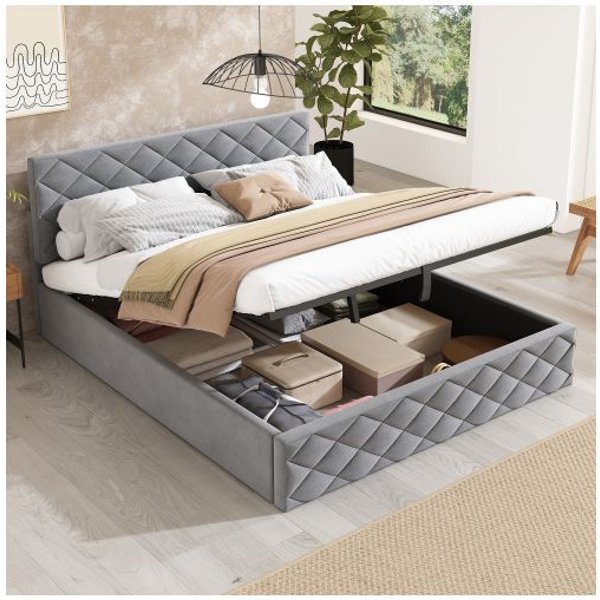 Cama Tapizada - Muvoe - 140X200 Cm - FuncióN HidráUlica - Espacio De Almacenamiento - DiseñO Elegante-image