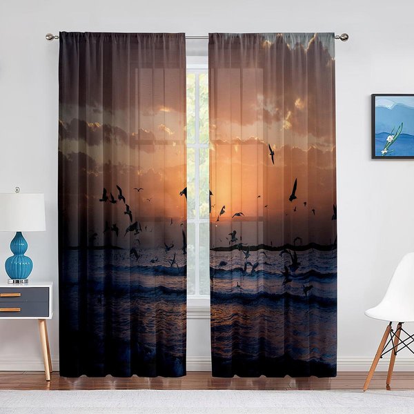 PáJaros Volando Animales Atardecer Cielo Cortinas TraslúCidas Para Sala De Estar Cortina De Gasa Voile Dormitorio Cocina Cortina De Tul Cortinas Para Ventanas 1 PCS W100Xh250Cm&Grommet Top-image