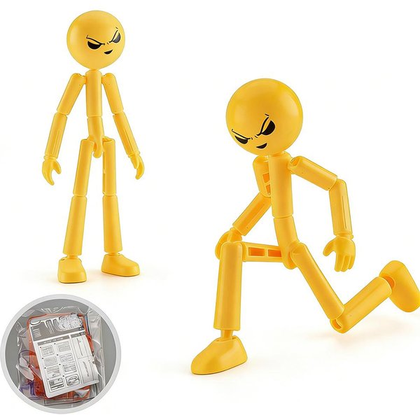 Manekin Do Druku 3D Wielostawowy Stickman Zabawka Figurka Akcji Stickman Z Ruchomymi Stawami ZłOżOne Prezenty Dla Dzieci DorosłYch żółTy-image