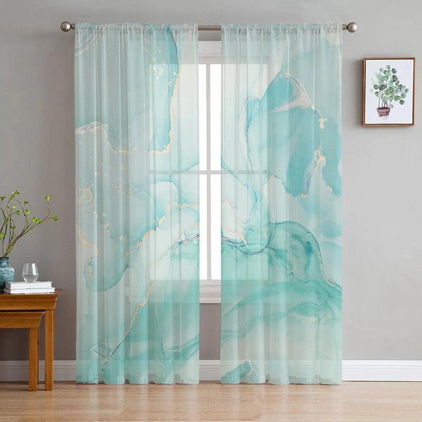 Cortinas Visillo Con Textura Natural Y PatróN De MáRmol Para DecoracióN De Sala De Estar Cortina De Ventana Cocina Tul Voile Organza Cortinas W135 X H160Cm X1&Grommet Top-image