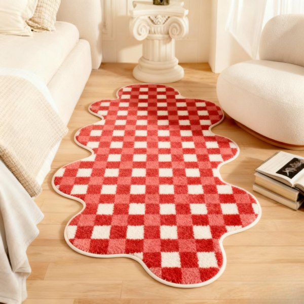 KształT Nieregularny Dekoracja Sypialni Dywan Kratka Styl Nowoczesny Dywany Do Salonu Puszysty MięKki Dywanik PodłOgowy Przy łóżKu Gruba Pluszowa WykłAdzina 50X80Cm Beige-image