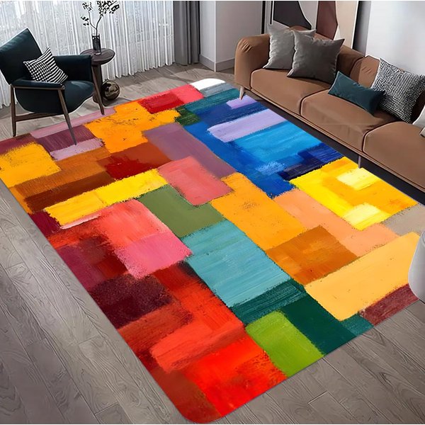 Nowoczesny Geometryczny Abstrakcyjny Dywan AntypośLizgowy Dywan Do Salonu Sofa Bok Sypialnia Zmywalny ŁAtwy Do Czyszczenia Dekoracja Domu Mata PodłOgowa 80X120Cm-image
