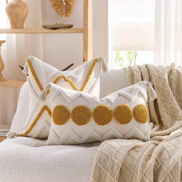 Fundas De CojíN Tufted De Chenilla Suave Estilo Boho Farmhouse Con Borlas Para DecoracióN De Hogar Sala De Estar Cama Sofá 30X50Cm-image