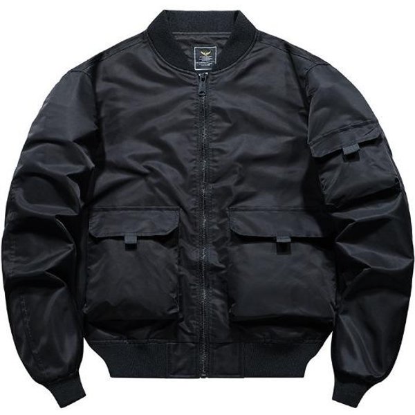 Kurtka MA1 Bomber MęSka Na Wiosnę I Jesień, Jednolity Kolor, Uniwersalna, LuźNa, TróJwymiarowa, Naszywana, MęSka, Z Kieszeniami Xxxxl Black-image