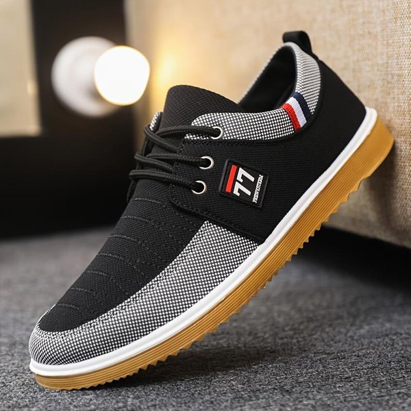 Zapatos Casuales De Lona Para Hombre, Transpirables, Resistentes Al Desgaste, Antideslizantes, Con Cordones Para Exteriores, Primavera, Verano Y OtoñO 46 Negro-image