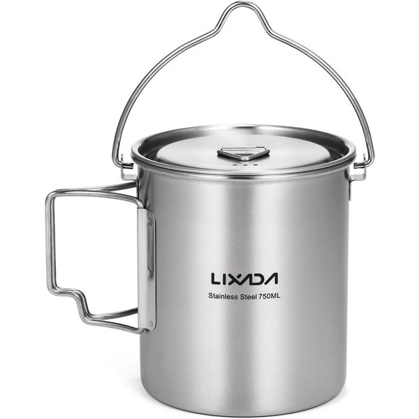 PrzenośNy Kubek Na Wodę O PojemnośCi 750 Ml Ze Stali Nierdzewnej Z Pokrywką I SkłAdanym Uchwytem. Outdoor Camping Srebro-image