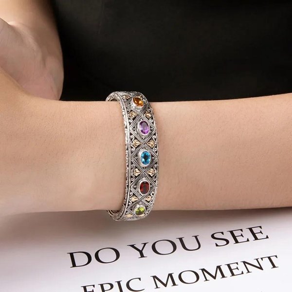 Pulsera De Lujo Con Incrustaciones De Piedras Preciosas De Colores Pulseras Finas De Moda Para Boda Pareja JoyeríA Regalo Para Novia Beige-image