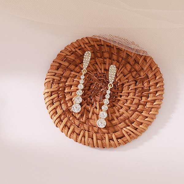 Pendientes Colgantes De Cristal Brillante De Moda Para Mujer, JoyeríA Larga Para Bodas Y Fiestas, Elegantes Pendientes Colgantes GeoméTricos Redondos Con Diamantes De ImitacióN.-image