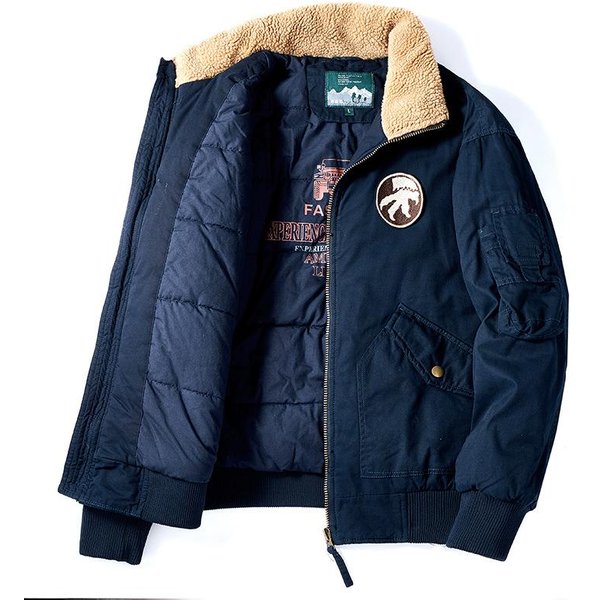 Invierno Nuevo Acolchado De AlgodóN Piloto Cargo Masculino Talla Grande Acolchado Cuello De Cordero Chaqueta Acolchada Abrigo De Hombre 5XL Black-image