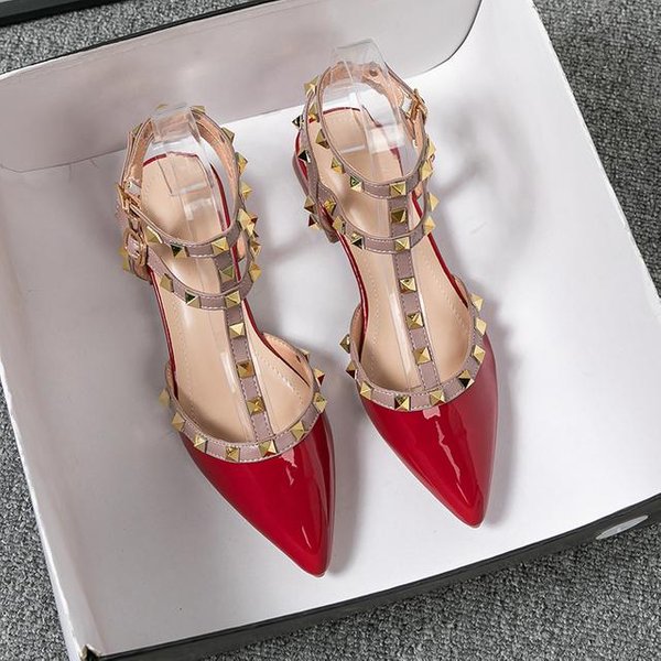 Sandalias De Verano De TacóN Alto Para Mujer DiseñO De Marca De Moda Puntiagudas Remaches Rojo Zapatos Casuales Talla Grande 41 -43 42 Beige-image