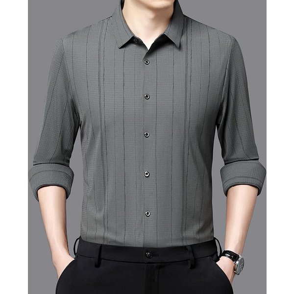 Camisa De Manga Larga Para Hombre Nueva De Primavera Y OtoñO, Camisa De Negocios Para Hombre, Camisa Informal De Una Pieza De Moda Para Hombre 4XL Gris-image