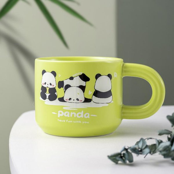 Taza Panda Linda Taza De Agua De CeráMica De Dibujos Animados De Aspecto Alto Para NiñAs Pareja Taza De Té Souvenir Taza De Café Desayuno 301-400Ml-image