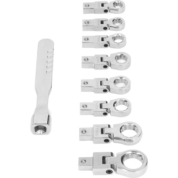 Juego De Llaves De Carraca Intercambiables De 9 Piezas Acero Cromo Vanadio Llaves De Vaso Para AutomocióN White-image