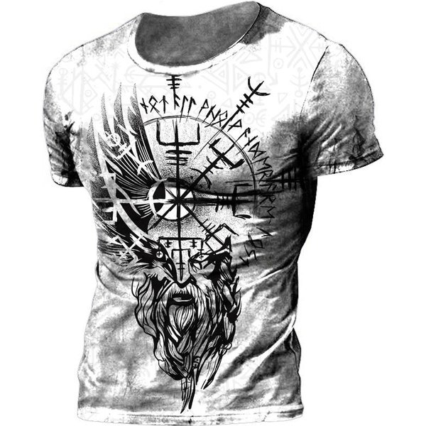 Retro Viking Tattoo 3D Print MęSkie Koszulki Lato Viking Odin WycięCie Pod Szyją LuźNa Koszulka Z KróTkim RęKawem Casual Topy Tees T-Shirty Typu Oversize M-image