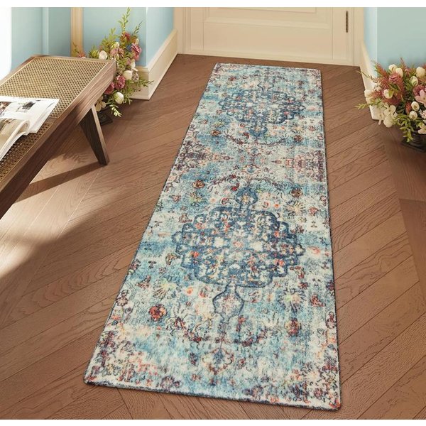Vintage DłUgi Dywanik NieśLizgająCy Się Zmywalny Dywanik Do Kuchni Korytarza Przedpokoju Wiele KoloróW Kwiatowy Retro Boho Mata PodłOgowa 40X120CM Gray-image
