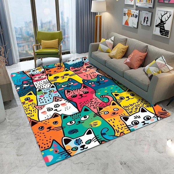 Abstrakcyjny Kot Kociak Dywanik AntypośLizgowy Mata WejśCiowa Do Salonu Sofa Sypialnia Gabinet Kuchnia PrzedpokóJ Fajny WystróJ Domu Dywanik 120*160Cm-image