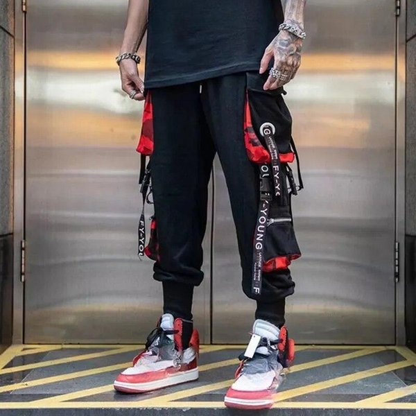 Biegaczy Spodnie Cargo Dla MężCzyzn Casual Hip Hop Hit Color Pocket MęSkie Spodnie Dresowe Streetwear WstążKi Spodnie Techwear Xxxl Beige-image