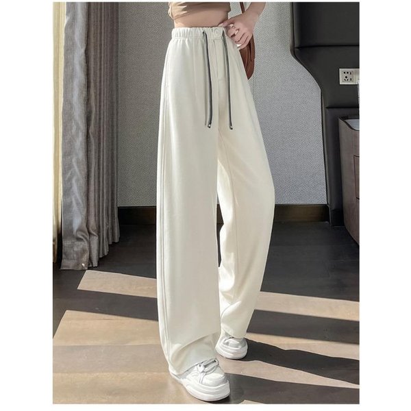 Nuevos Pantalones Casuales Para Mujer De Cintura Alta, Holgados, Pierna Recta, Delgados Y VersáTiles, Con CordóN 2XL Gray-image