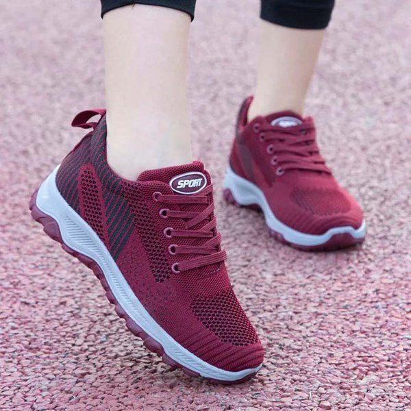Zapatos Deportivos CóModos Para Mujer Verano Transpirables Zapatos Para Correr Malla Hueca Zapatillas Deportivas Antideslizantes Con Cordones Zapatos Para Mujer Zapatos Casuales 36 Rojo-image
