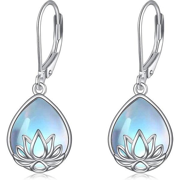 Pendientes Huitan De ÓPalo ImitacióN Pera Con Engastes De Loto Para Mujer Pendientes EstéTicos Para Fiesta De Aniversario De Boda JoyeríA De Moda-image