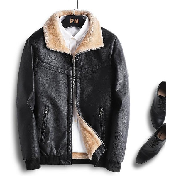 Chaqueta De Cuero De Motocicleta Engrosada De Terciopelo De Invierno Para Hombres Chaqueta De Cuero Todo En Uno De Piel Para Hombres 5XL Gray-image