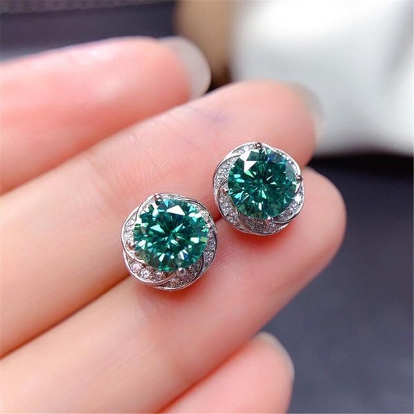Pendientes Huitan Con Circonita CúBica Redonda Verde Para Mujer, Con Forma De Flor, Sencillos Y Elegantes, Accesorios Para Piercing En La Oreja, JoyeríA Nueva.-image