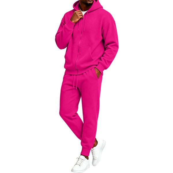 MęSki Komplet Dresowy Z Bluzą Z Kapturem Na Zamek I Spodniami Joggerami 2-CzęśCiowy Casualowy StróJ XXL Pink-image