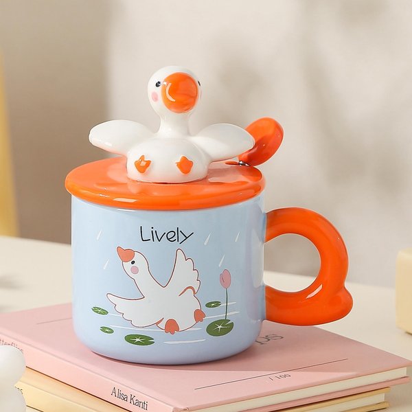 Uroczy Ceramiczny DużY Kubek GęSi KreskóWka Kreatywny Ceramiczny Kubek PamiąTka Prezent Kubek FiliżAnka Kawy Kubek śNiadaniowy 400Ml (Gift Box)-image