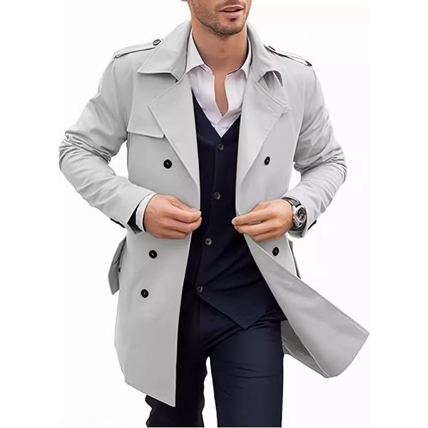 Chaqueta Cortavientos Informal De Doble Botonadura Y Longitud Media Para Hombre, OtoñO Y Primavera M Gray-image