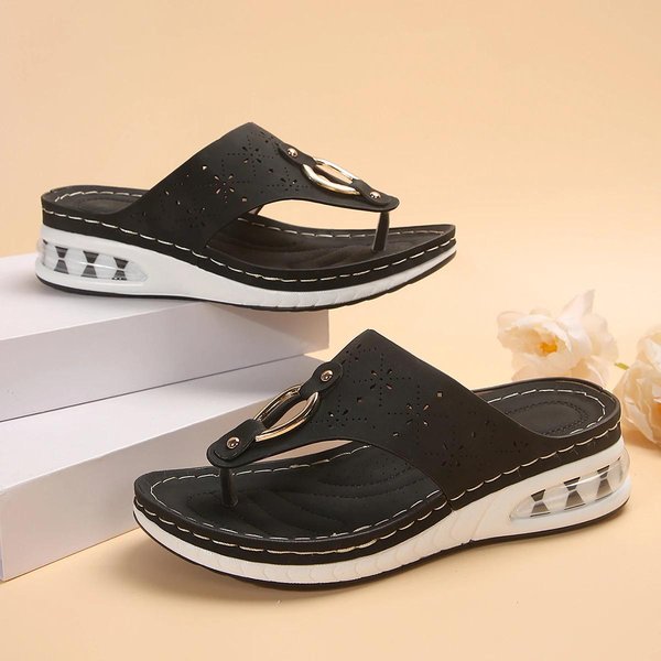 Sandalias De CuñA De Verano Para Mujer, Sandalias OrtopéDicas De Punta Abierta De Primera Calidad, Zapatos Retro De Plataforma Informales De Cuero Antideslizantes Vintage Para Mujer 43 Negro-image