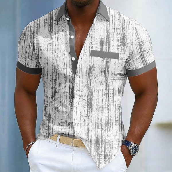 Camisa De Hombre Rayas Arte Abstracto Color-Blocking Camisa De Verano Botones Manga Corta Casual De Negocios Diaria 5XL-image