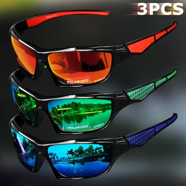 Polaryzacyjne Okulary Sportowe MęSkie Lustrzane Okulary Do Jazdy Samochodem, Soczewki Fotochromowe, Wysokiej JakośCi Polaryzacyjne Okulary PrzeciwsłOneczne Do WęDkowania Na śWieżYm Powietrzu, Jazdy Na Rowerze, Biegania, Jazdy Samochodem 3Pcs Red+Blue+Gree-image