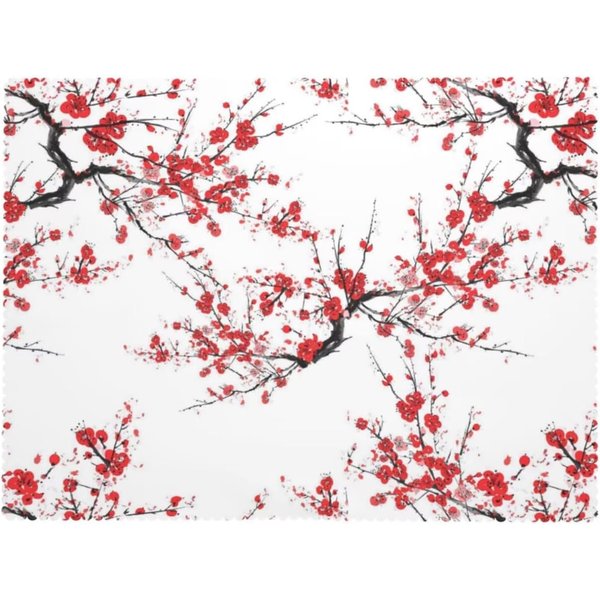 Mantel De Flor De Cerezo, Pintura A Tinta Rosa Rojo Negro Floral RomáNtico Estilo JaponéS Funda De Mesa Lavable Para DecoracióN De Cocina 100X160Cm-image