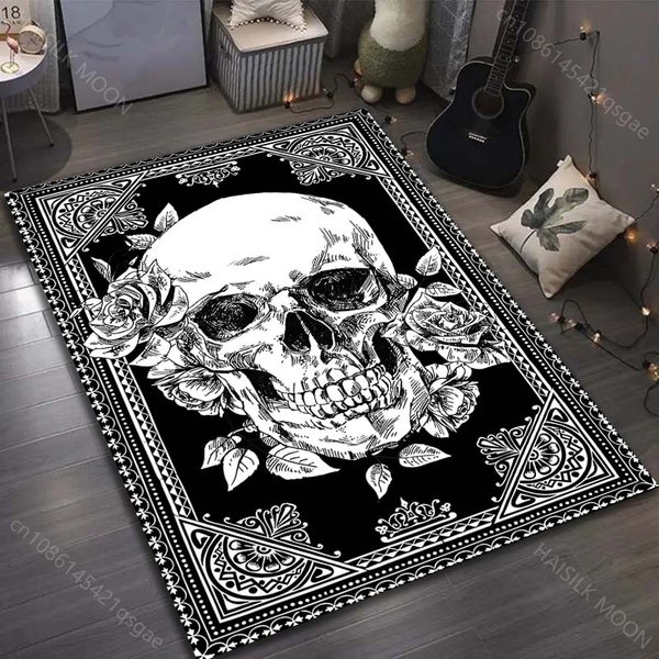 Czarno-BiałY Dywan Z Nadrukiem Czaszki DużY Dywan Do Salonu Sypialni Pod Sofę Stół Mata PodłOgowa Dekoracja Domu 70X100Cm (28X39In) Black-image