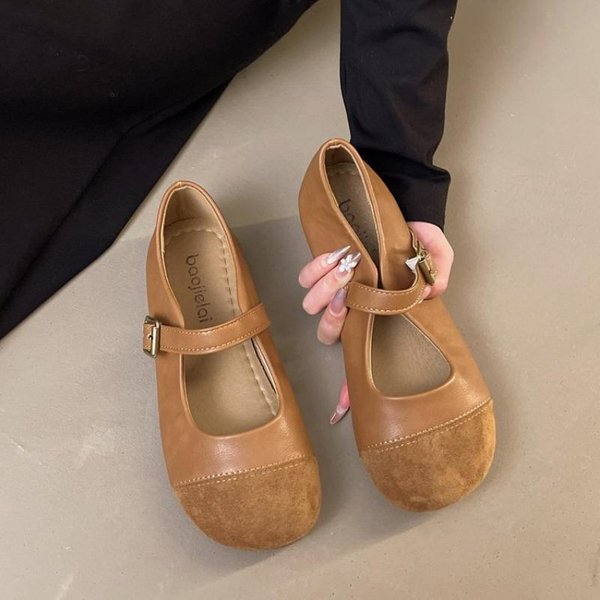 Zapatos Mary Jane De Suela Plana Para Mujer OtoñO Nuevo Retro Boca Baja Suela Suave Antideslizante Comodidad Zapatos Con Hebilla Mujer 39 Caqui Oscuro-image