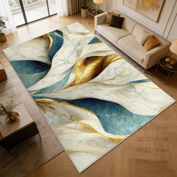 ZłOty Abstrakcyjny Dywan Jasny Luksus Dekoracja Salonu ŁAtwy Do Czyszczenia MięKki Dywan AntypośLizgowy Mata Pod Stoliki Kawowe Biuro 120X160Cm47X63In-image
