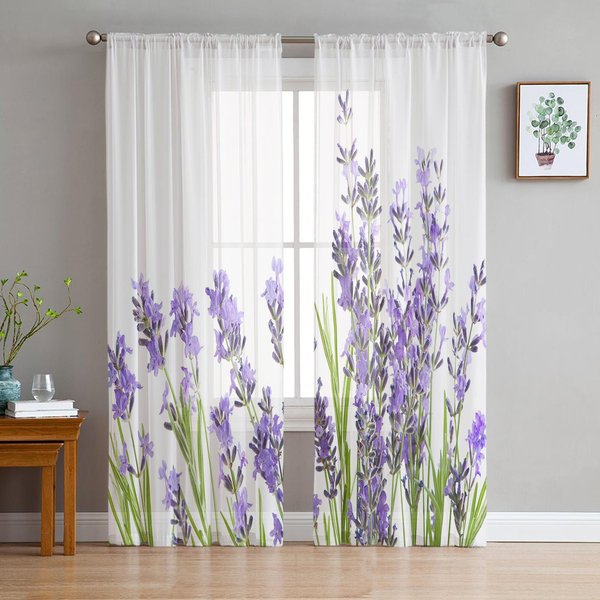 Fioletowy Kwiat Lawendowy BiałY Przezroczyste ZasłOny Do Dekoracji Salonu ZasłOny Okienne Do Kuchni Tiul Woal Organza ZasłOny W135 X H137Cm X1-image