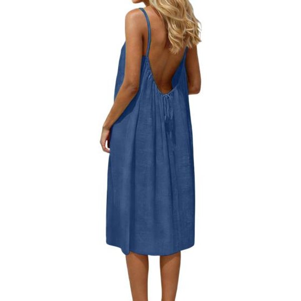 Letnia Sukienka Cami Bez PlecóW Dla Kobiet, Bez RęKawóW, PlażOwa, Na RamiąCzkach Spaghetti, LuźNa, Zwiewna Sukienka Z WiąZaniem Na Plecach M Blue-image