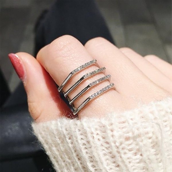 Anillo Abierto Multicapa Nueva JoyeríA De Moda Anillos Ajustables Para Mujer Dama Regalos De San ValentíN Bijoux Resizable Plata-image