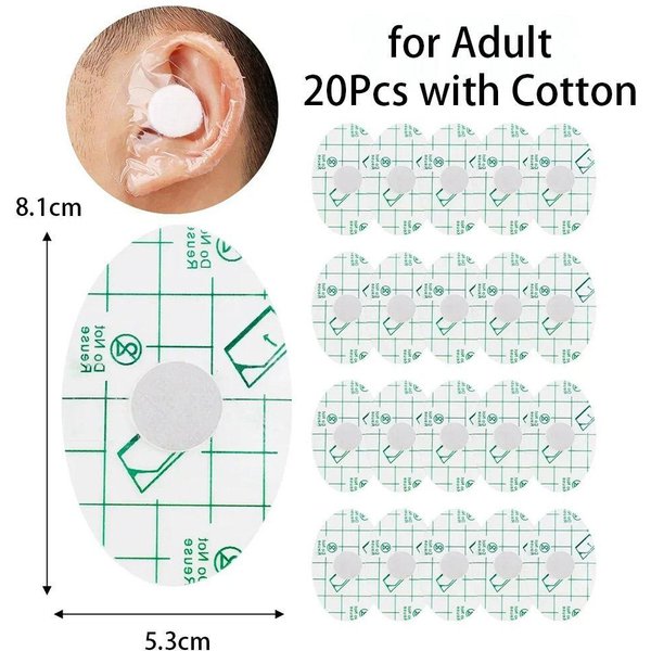 20 Szt. Ochronne Nauszniki Wodoodporne Poduszki Na Uszy Jednorazowe Naklejki Na Uszy Dla Dzieci I DorosłYch 20Pcs With Cotton For Adult-image