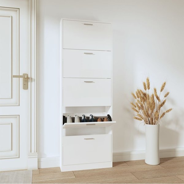 Vidaxl Armario Para Zapatos, Alto Brillo, Blanco, 59X17X169 Cm-image