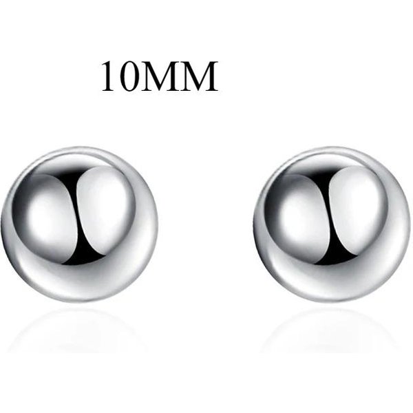 Lindos Pendientes De Plata De Ley 925 Redondos Lisos Macizos De 8/10/12Mm Para Mujer JoyeríA Para Bodas, Compromisos, Fiestas White-image