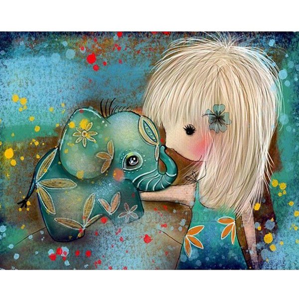 Dibujo Animado NiñA Elefante DecoracióN Del Hogar Pintura Bordado Diamante 5D DIY Punto De Cruz Completo 20X30CM-image